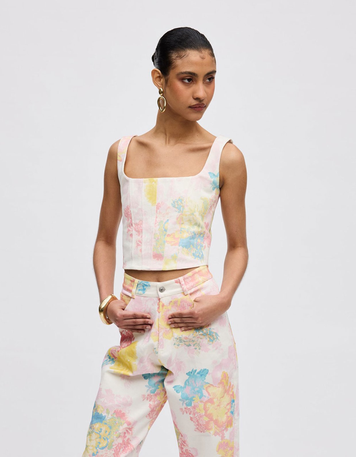 Ciel Concept Floral mist denim corset